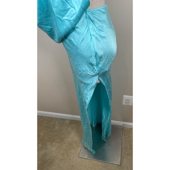 Michael Lo Sordo Iced Bias Draped Asymmetric Silk Maxi Dress in Blue Size 4 - Picture 7 of 12